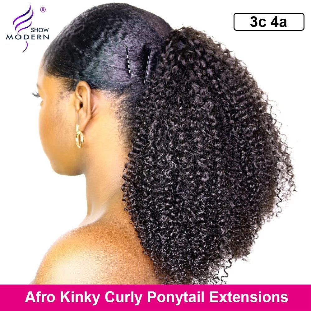 Afro Kinky Curly Ponytail - 3C/4A Human Hair Drawstring Ponytail - HalleBeauty