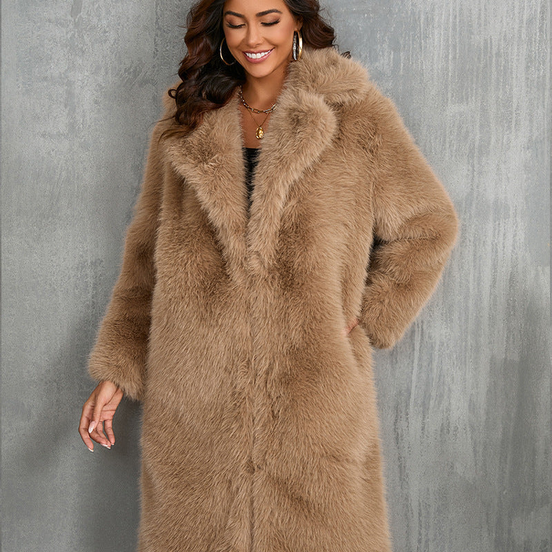 Thickened Plush Fur Coat | Mid-Length Suit Collar Style