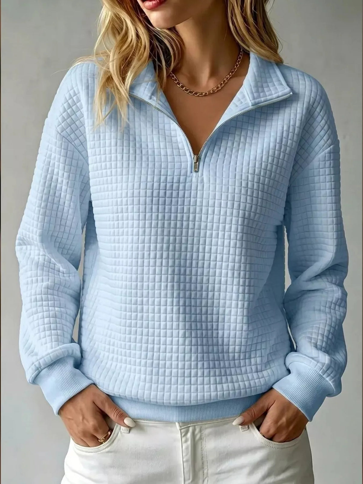 Waffle Knit Quarter-Zip Sweatshirt | Hallebeauty