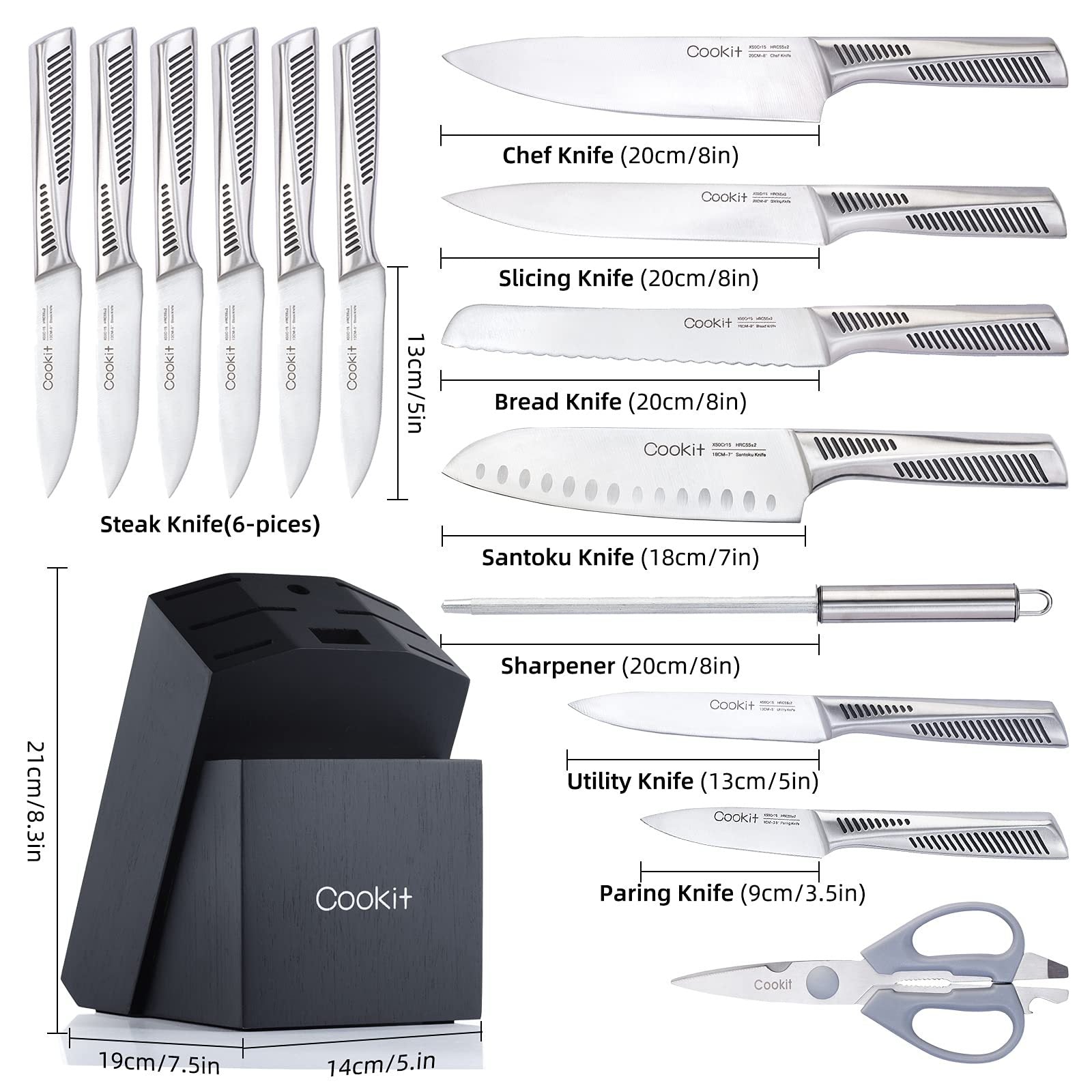 5-Piece Kitchen Knife Set - German Steel Blades & Scissors