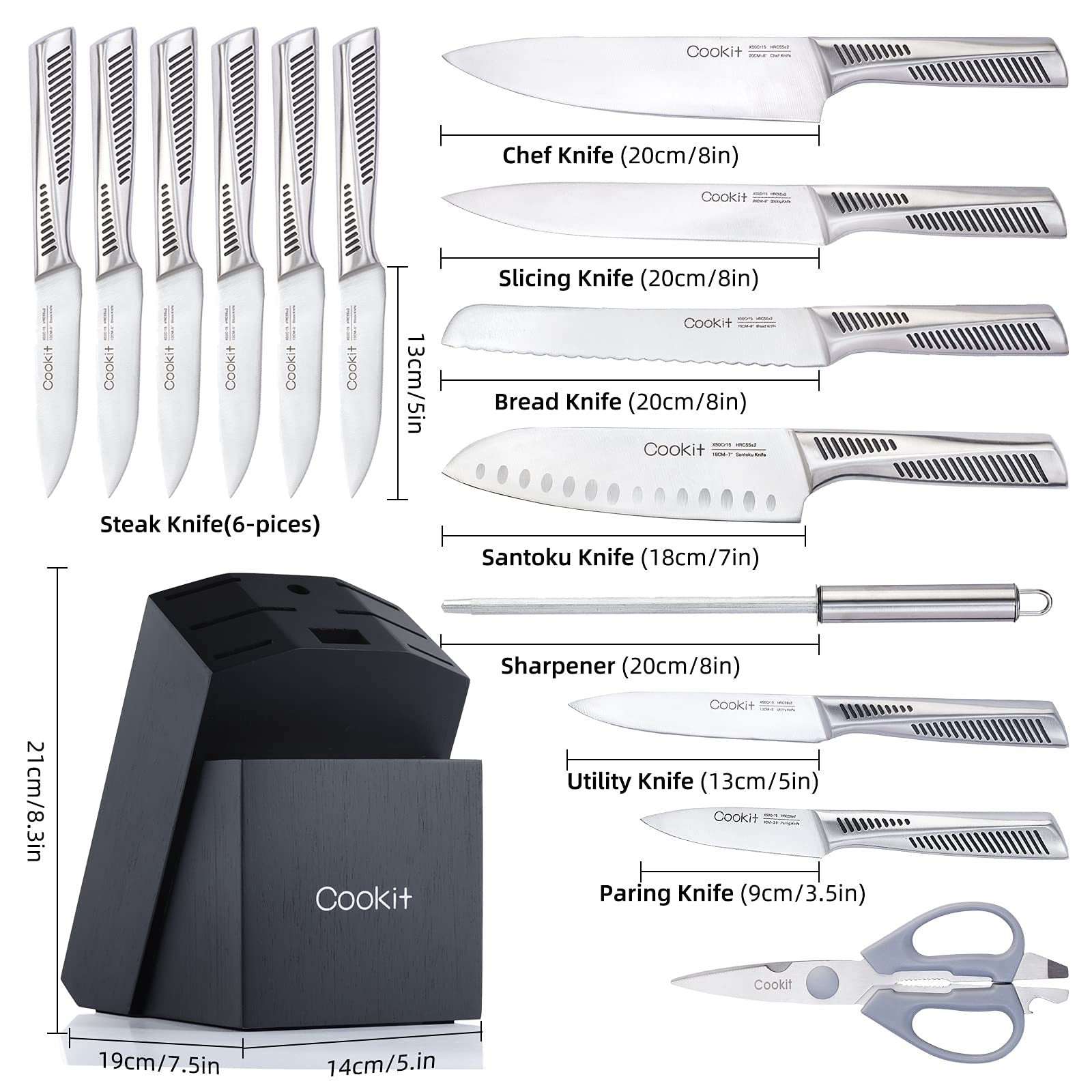 5-Piece Kitchen Knife Set - German Steel Blades & Scissors