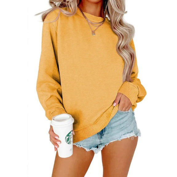 Solid Color Crew Neck Hoodie | Long Sleeve Casual Coat