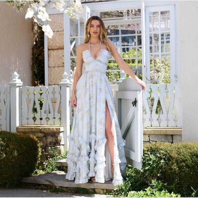 Women's Pearl Halterneck High Slit Maxi Dress | XS–XXL