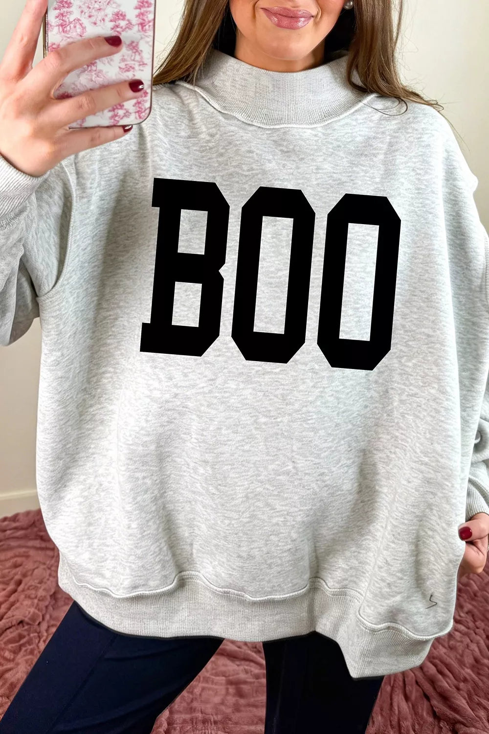 Halloween BOO & Bat Mock Neck Sweatshirt | Hallebeauty