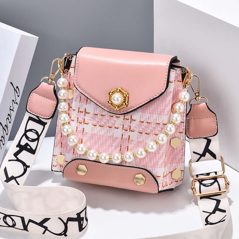 Classic Women's Crossbody Bag - Girl's Cute Princess Wallet with Pearl Chain