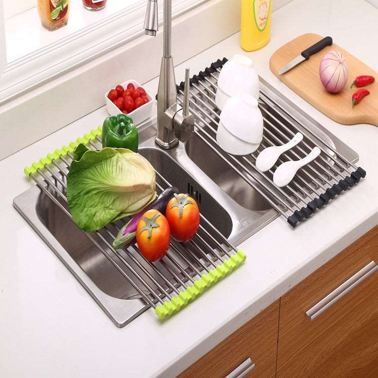 Folding Kitchen Sink Drain Rack - Stainless Steel Organizer