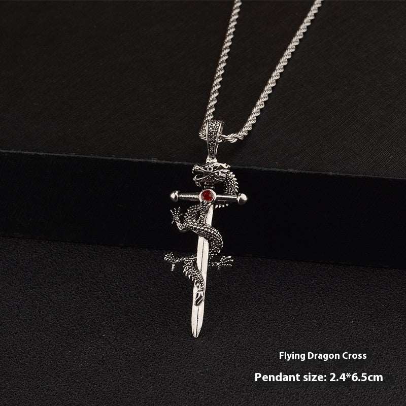 Dragon Sword Pendant Necklace - Black Fashion Jewelry for Men