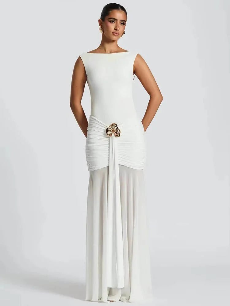 Backless Ruched Maxi Dress - HalleBeauty