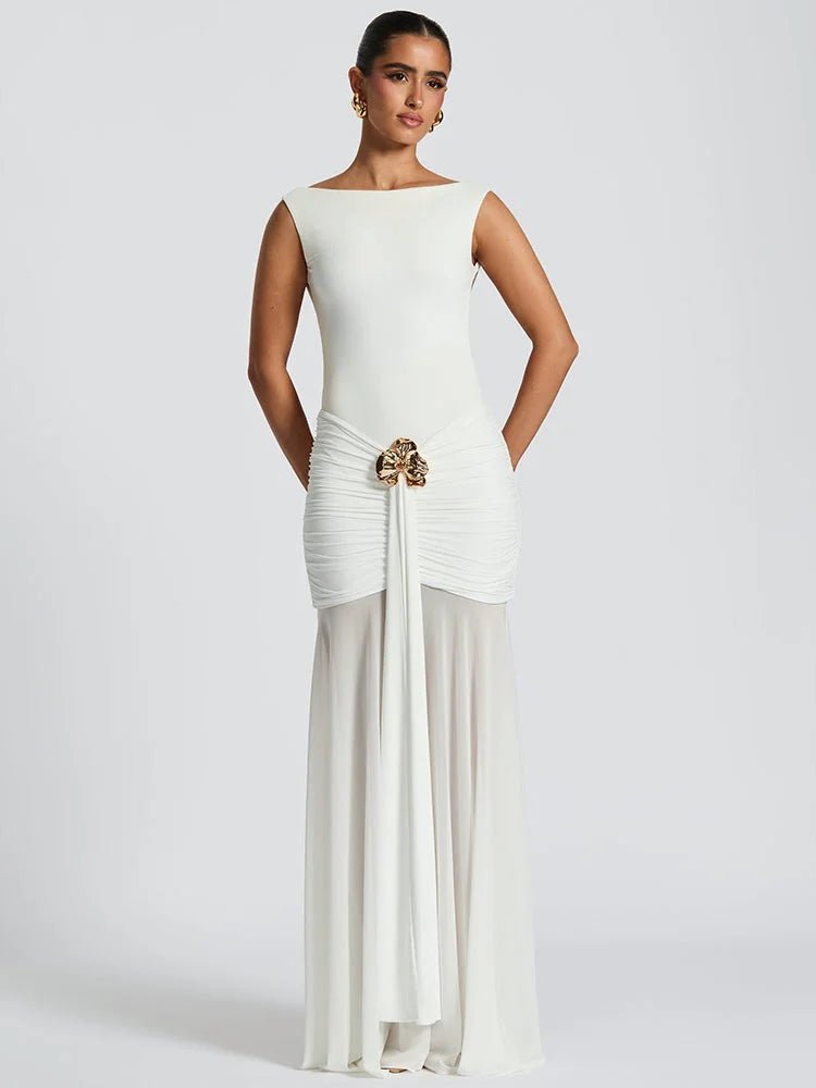 Backless Ruched Maxi Dress - HalleBeauty