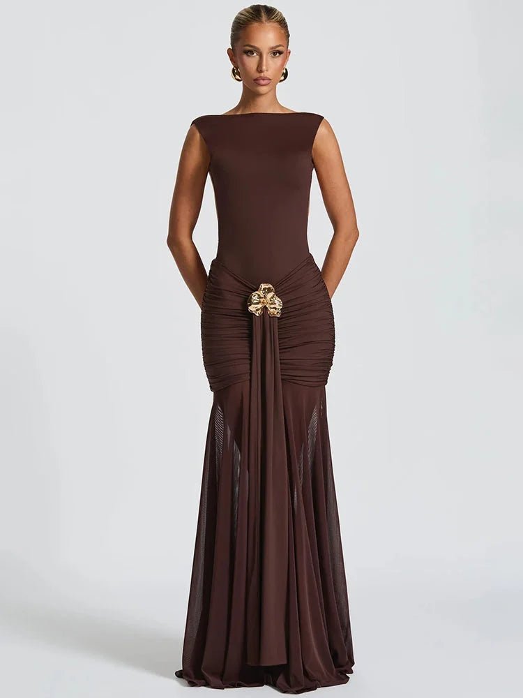 Backless Ruched Maxi Dress - HalleBeauty