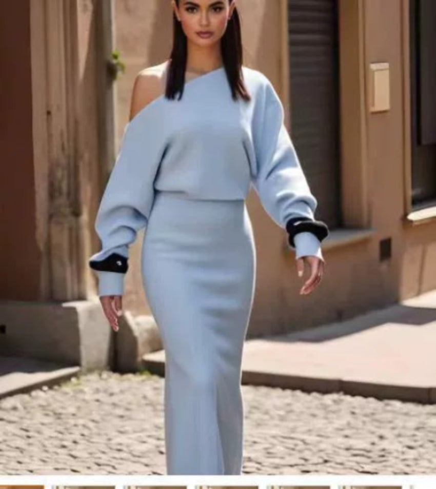 Off-Shoulder Long-Sleeve Bodycon Dress | Hallebeauty