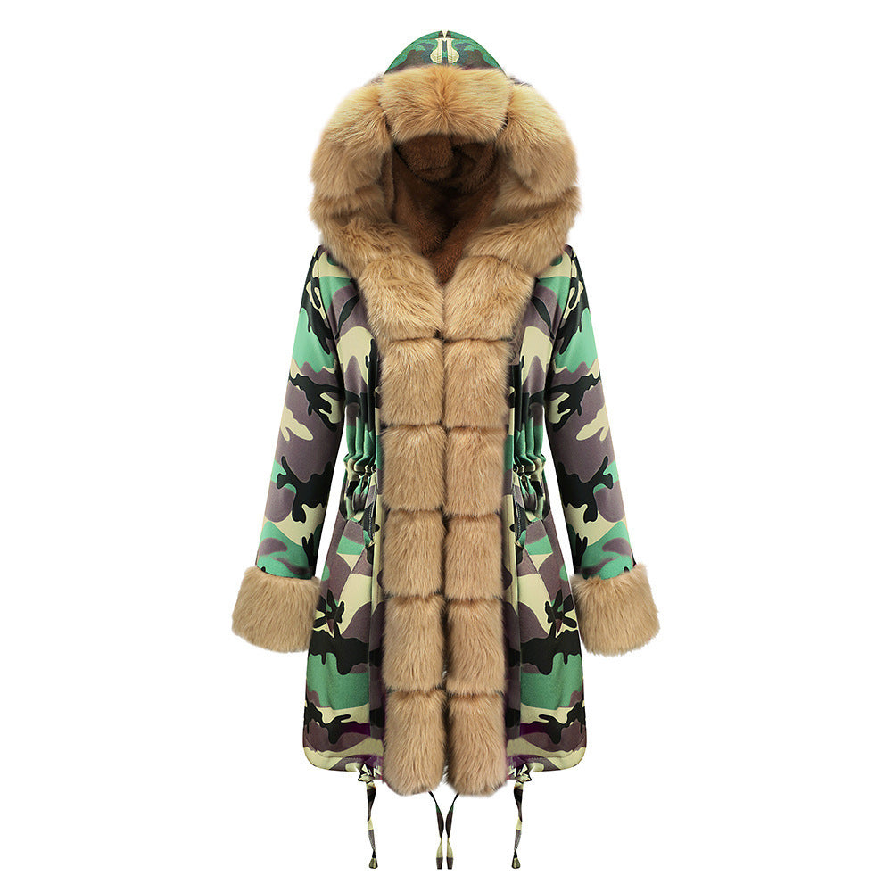 Women’s Hooded Cotton Jacket - Fur Collar Warm Winter Coat