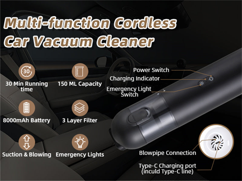 Multifunctional Car Vacuum Cleaner | 10kPa Suction & Blower