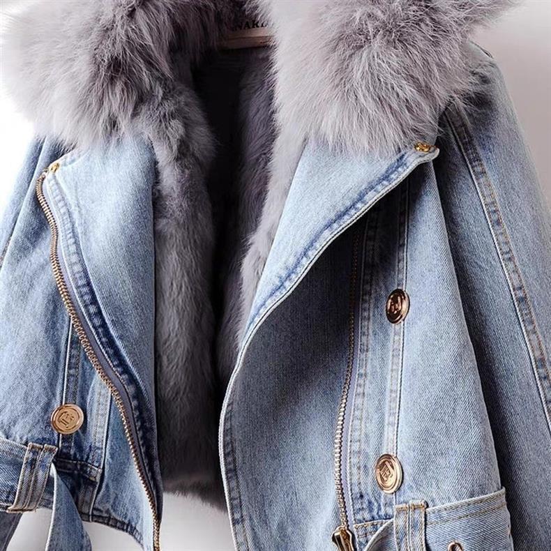 Denim Coat with Detachable Fur Liner | Fox & Rabbit Fur