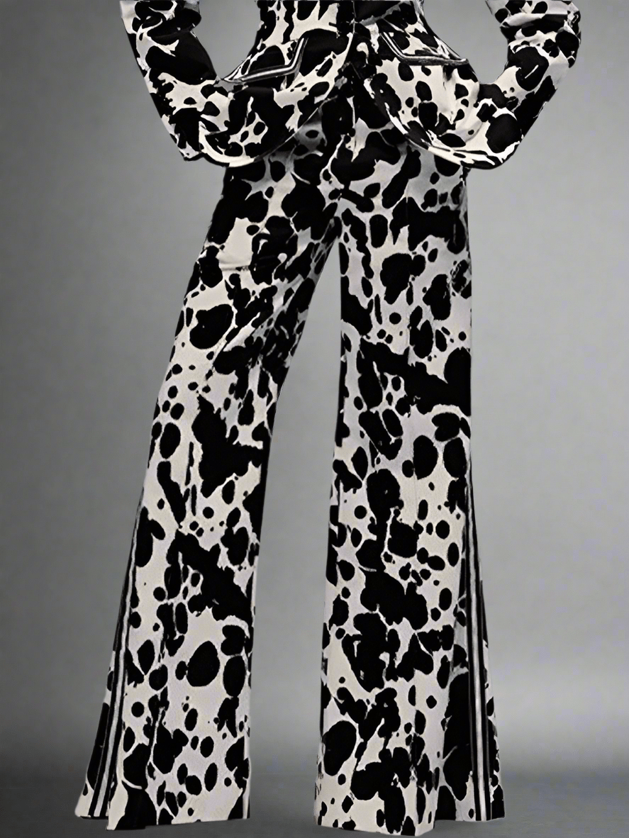 Black White Zebra Printed Women Suit Set 2 Piece Blazer+Pants Customized - HalleBeauty