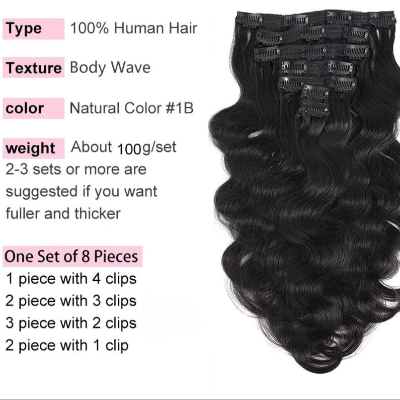 Body Wave Clip - In Hair Extensions – Voluminous Look - HalleBeauty