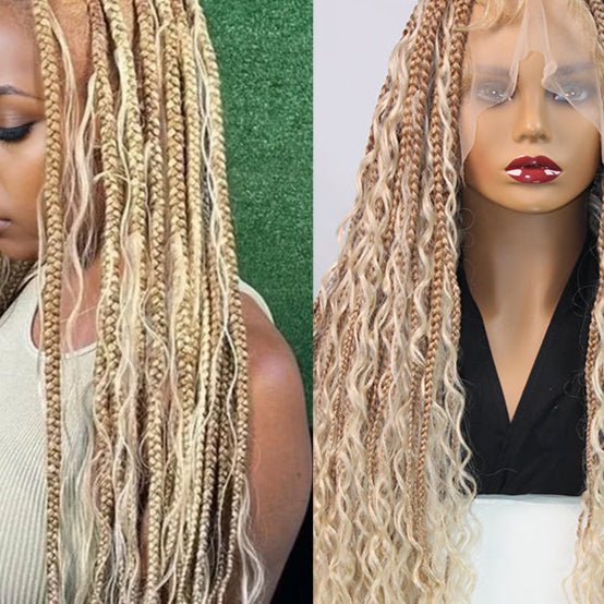Bohemian Box Braid Wig 32" – Full Lace Braided Style - HalleBeauty