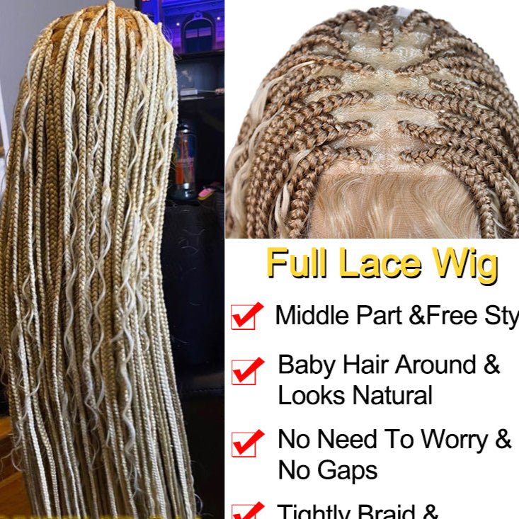 Bohemian Box Braid Wig 32" – Full Lace Braided Style - HalleBeauty