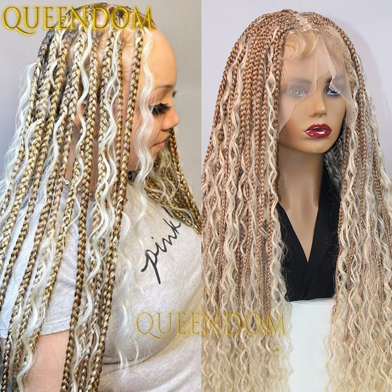 Bohemian Box Braid Wig 32" – Full Lace Braided Style - HalleBeauty