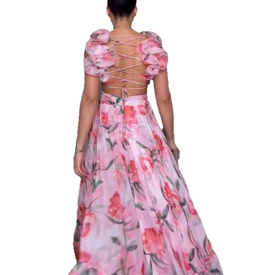 Bohemian Floral Halter Maxi Dress - HalleBeauty