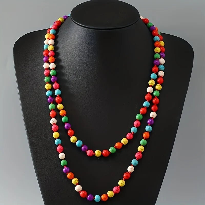 Bohemian Turquoise Long Beaded Necklace - Women’s Stylish Jewelry - HalleBeauty