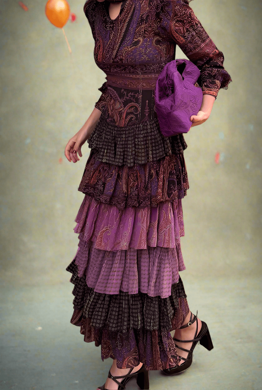 Bohemian Vintage Dress - Stand Collar Patchwork Maxi - HalleBeauty