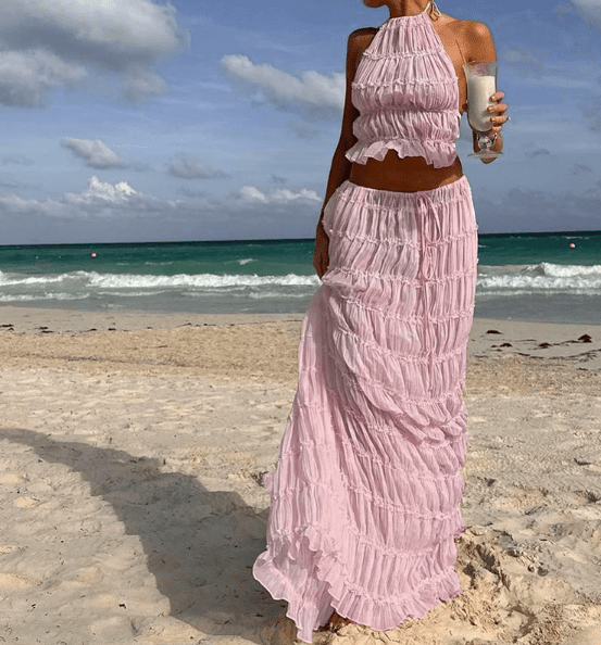 Boho Backless 2 - Piece Beach Set – Crochet Cover - Up & Bikini Combo - HalleBeauty