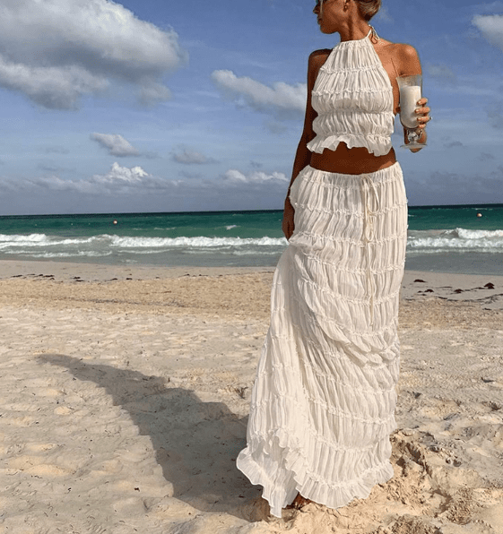 Boho Backless 2 - Piece Beach Set – Crochet Cover - Up & Bikini Combo - HalleBeauty