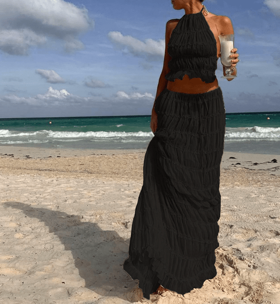 Boho Backless 2 - Piece Beach Set – Crochet Cover - Up & Bikini Combo - HalleBeauty