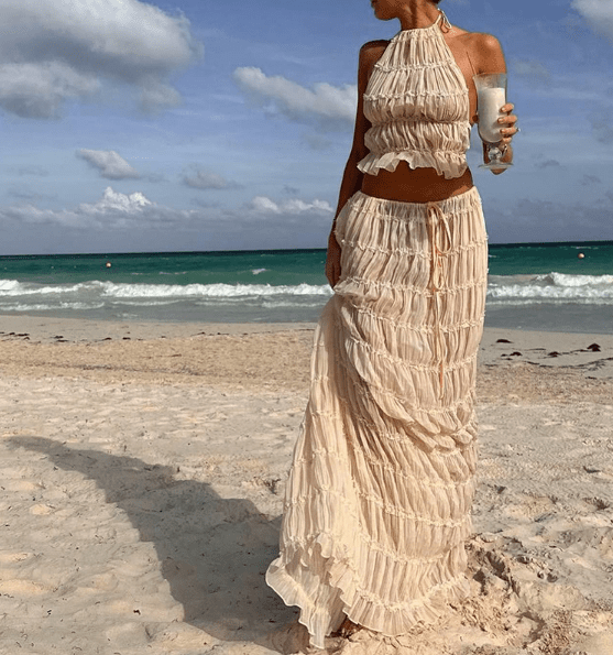 Boho Backless 2 - Piece Beach Set – Crochet Cover - Up & Bikini Combo - HalleBeauty