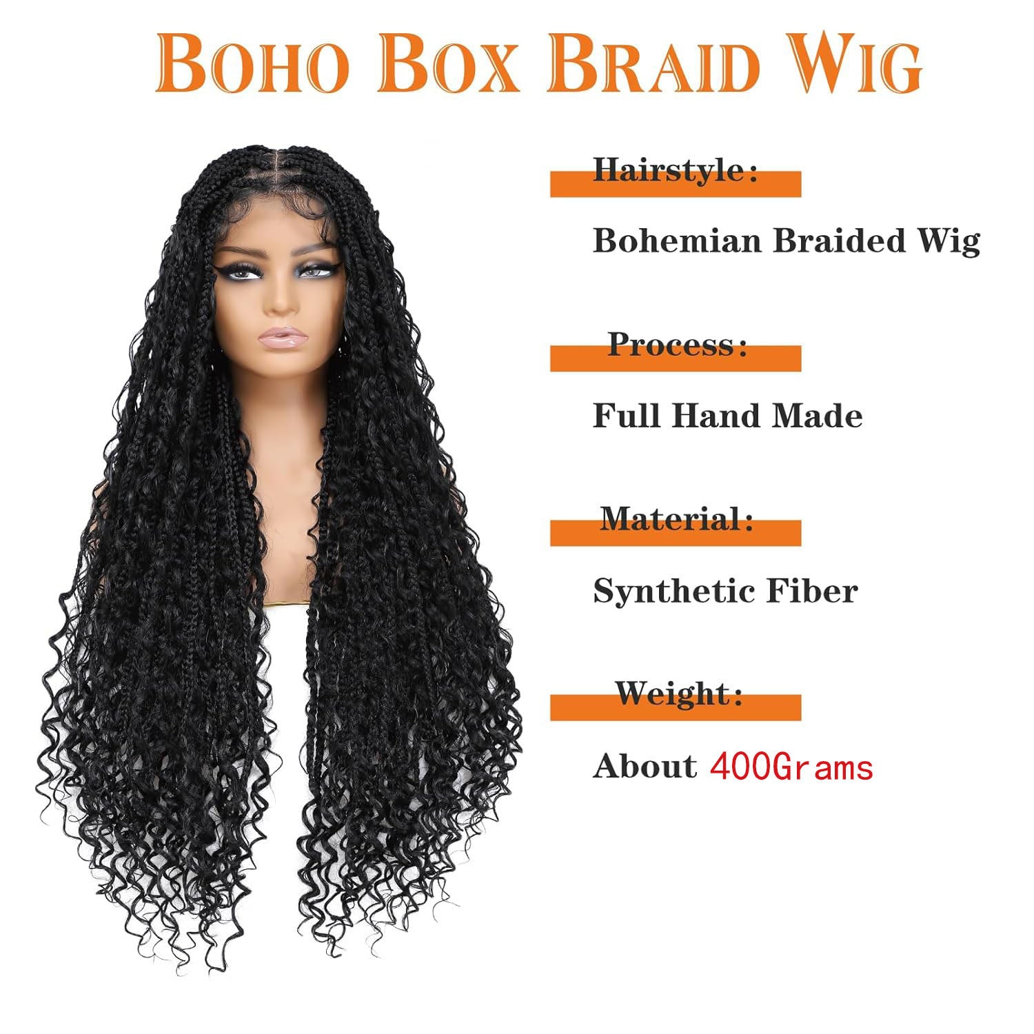 Boho Bohemian Braided Lace Wig Braided Style - HalleBeauty