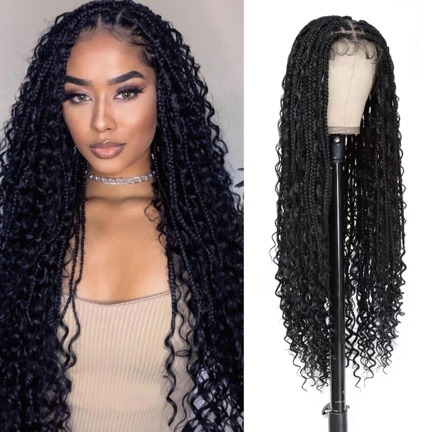Boho Bohemian Braided Lace Wig Braided Style - HalleBeauty