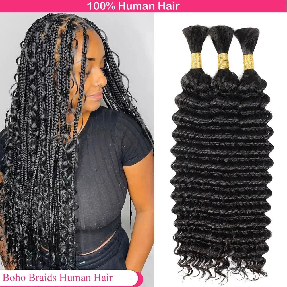 Boho Deep Wave Human Hair Bulk - Hallebeauty - HalleBeauty