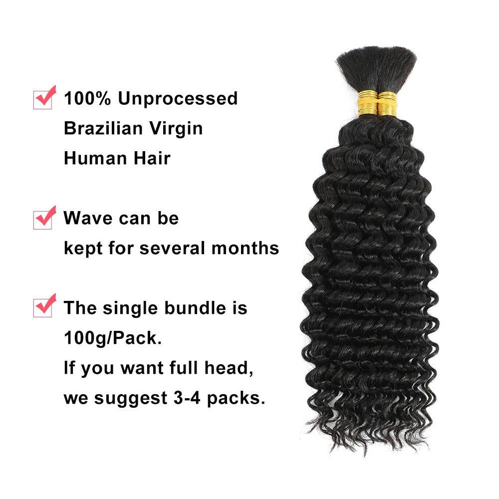 Boho Deep Wave Human Hair Bulk - Hallebeauty - HalleBeauty