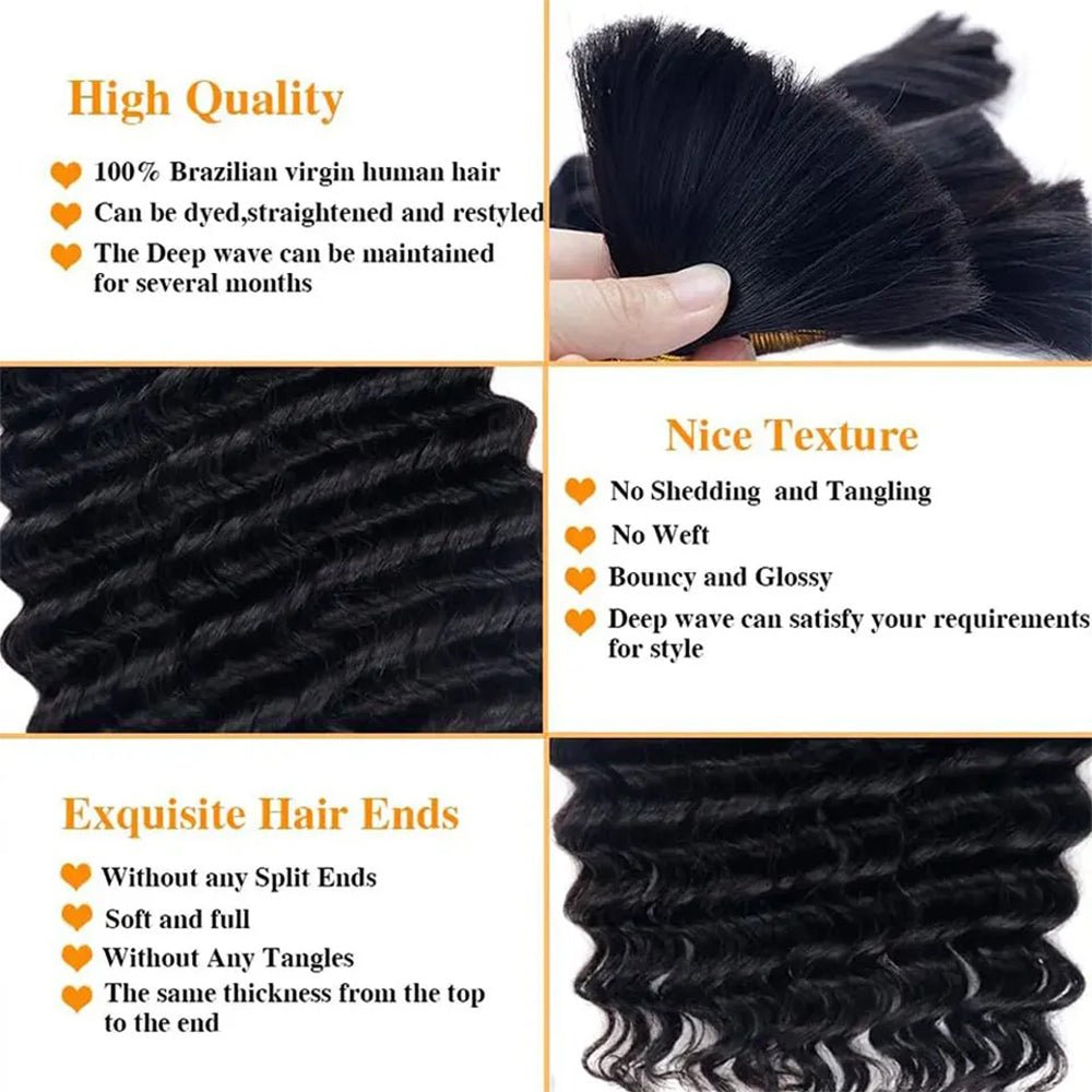 Boho Deep Wave Human Hair Bulk - Hallebeauty - HalleBeauty