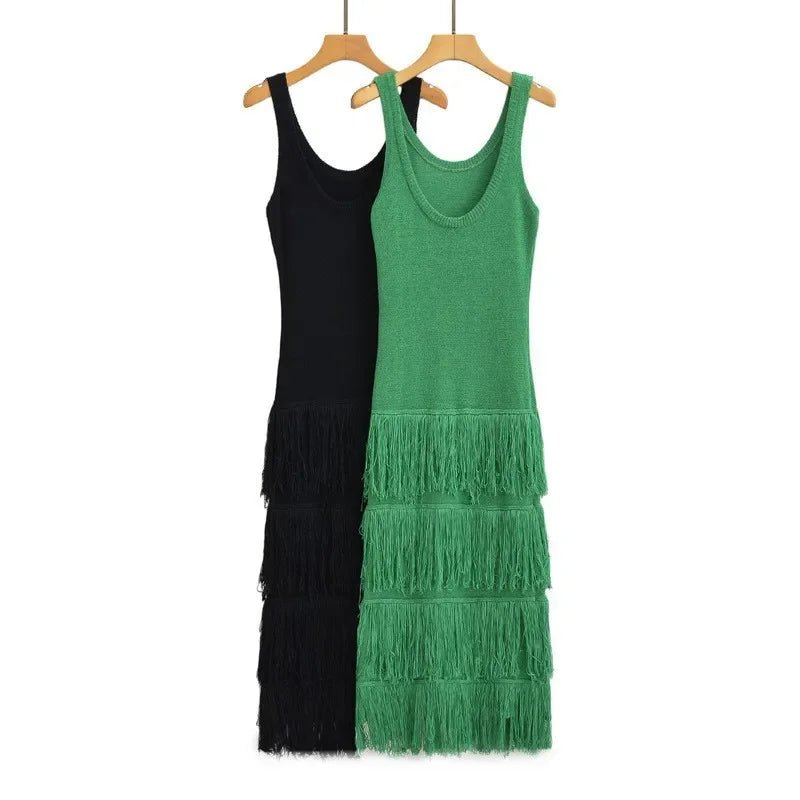 Boho Tassel Knit Camisole Dress - Hallebeauty - HalleBeauty