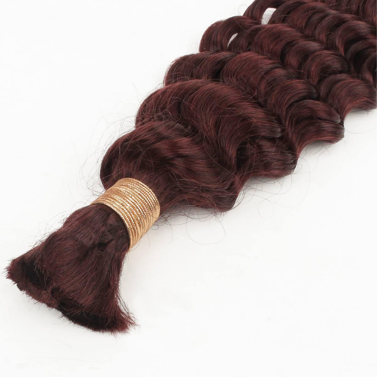 Burgundy Deep Wave Bulk Human Hair Extensions - HalleBeauty