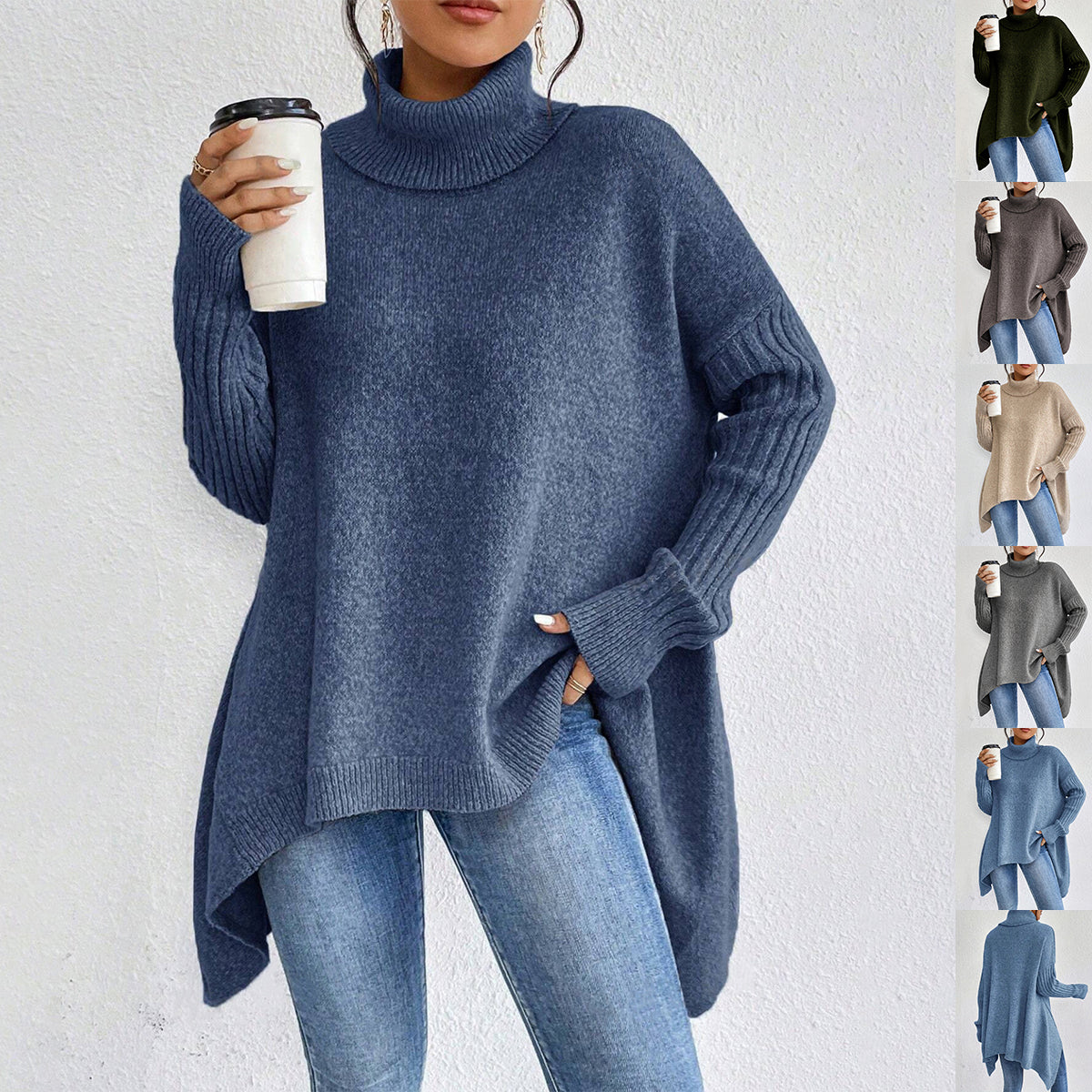 Loose-Fit Irregular Turtleneck Sweater | Hallebeauty