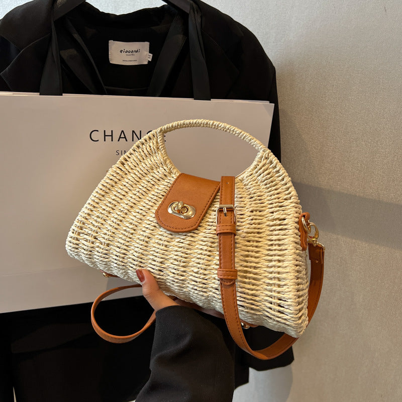 Fashion Straw Clash Color Handbag for Women: Summer Chic - HalleBeauty