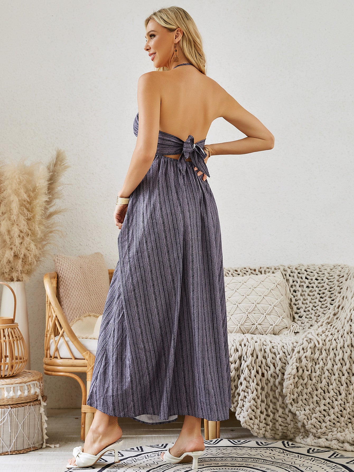 Bohemian Halter Maxi Dress | Flowing Summer Beach Style