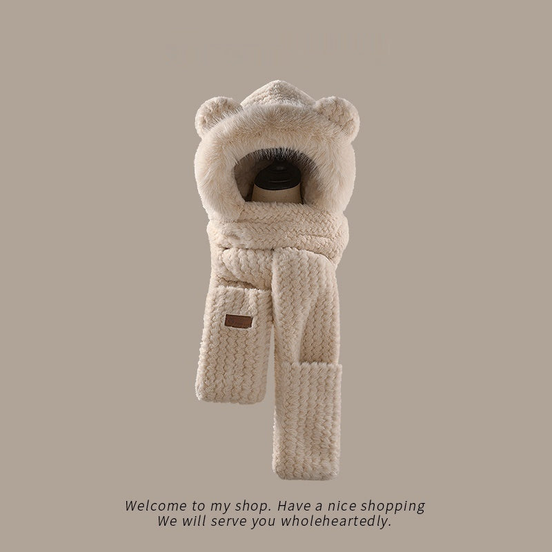 Women’s Bear Ears Plush Hat & Scarf - Cute & Cozy Winter Accessory