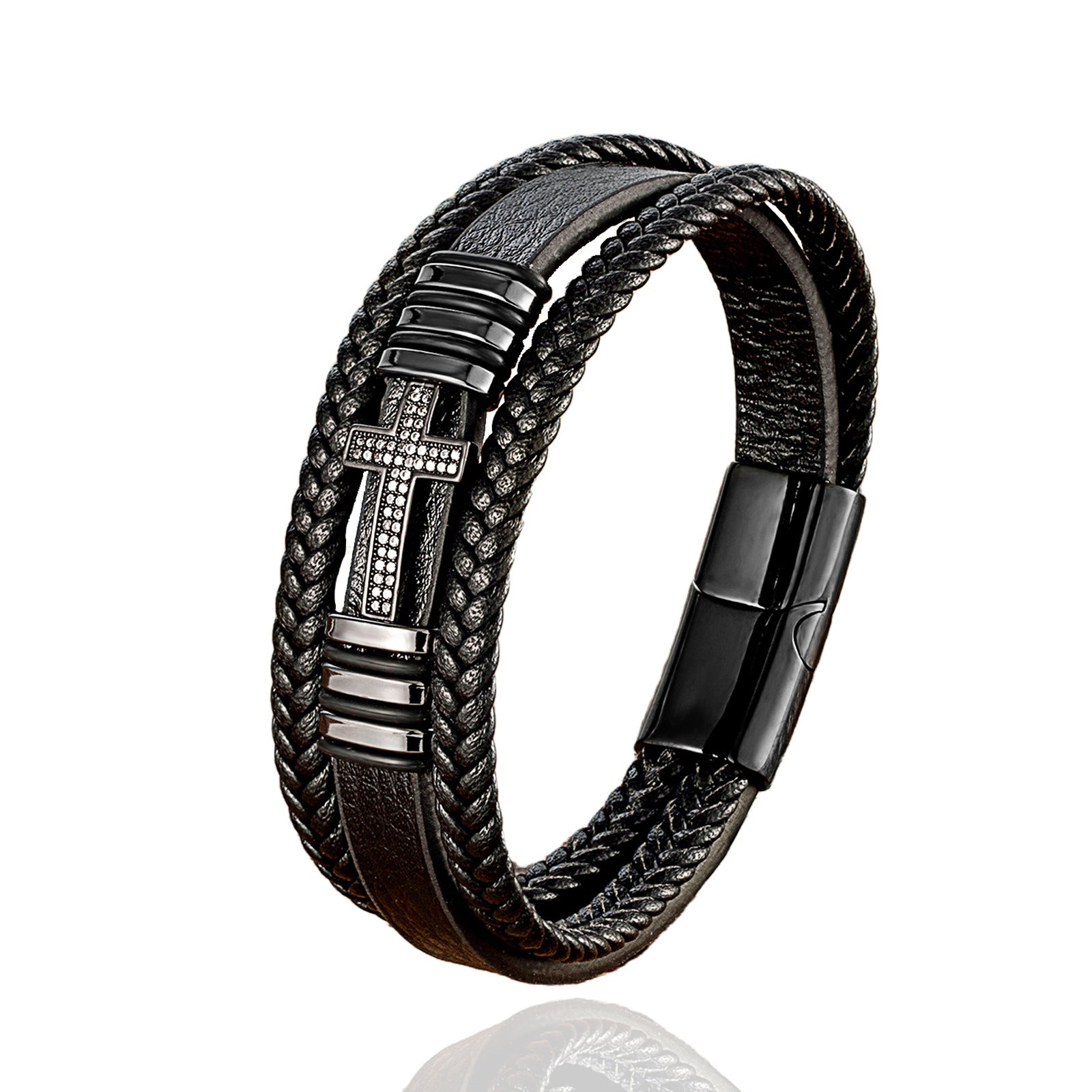 Metal Cross Multi-layer Leather Bracelet - HalleBeauty