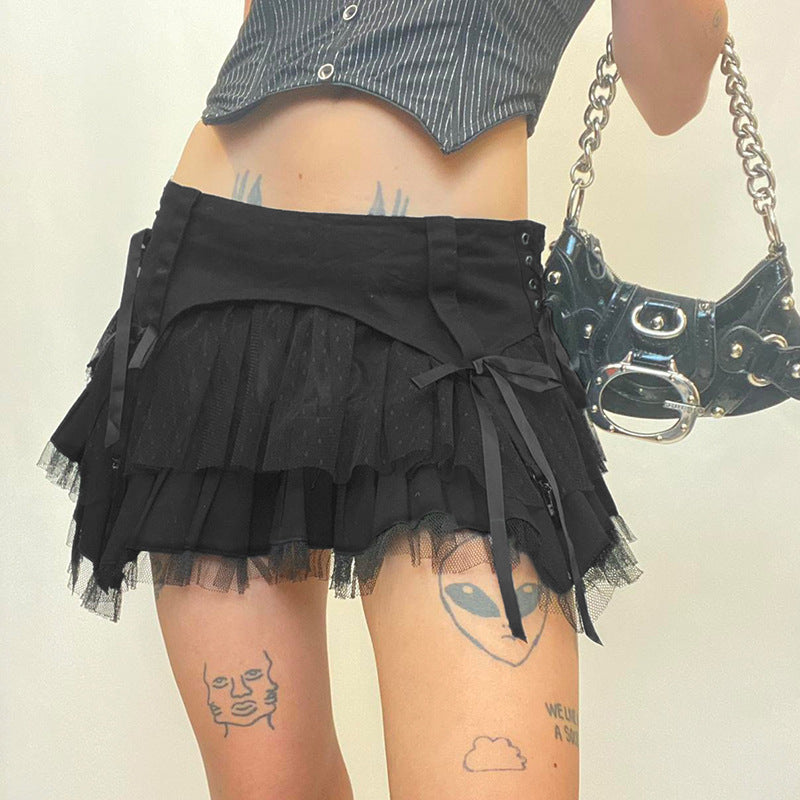 Black Bow Mesh Mini Skirt | Hallebeauty