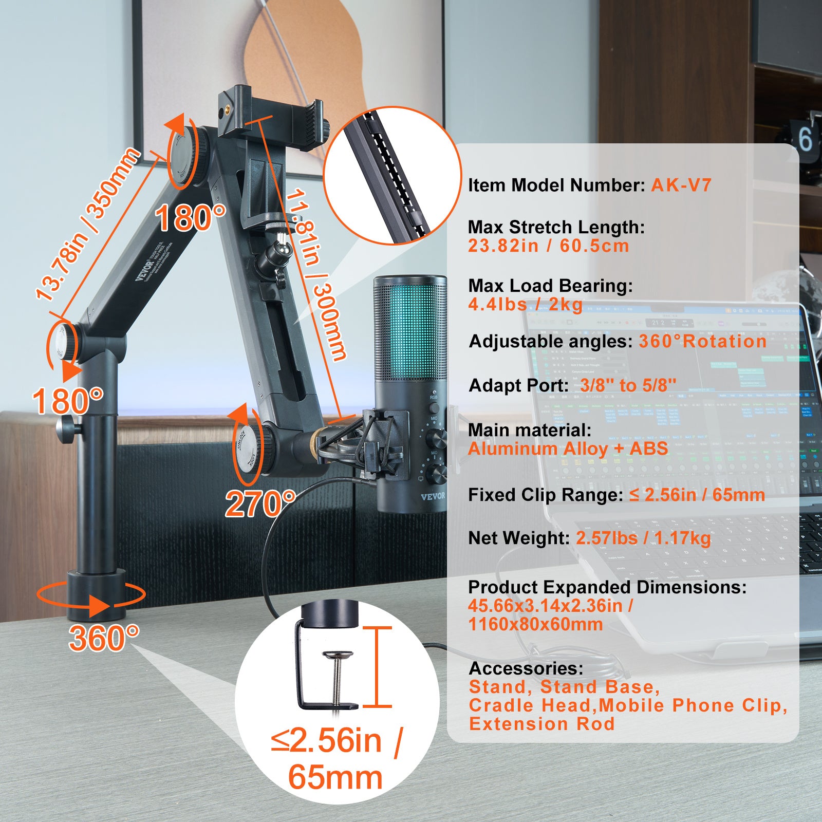 Adjustable Microphone Boom Arm | Desk Mount & Headset Hook