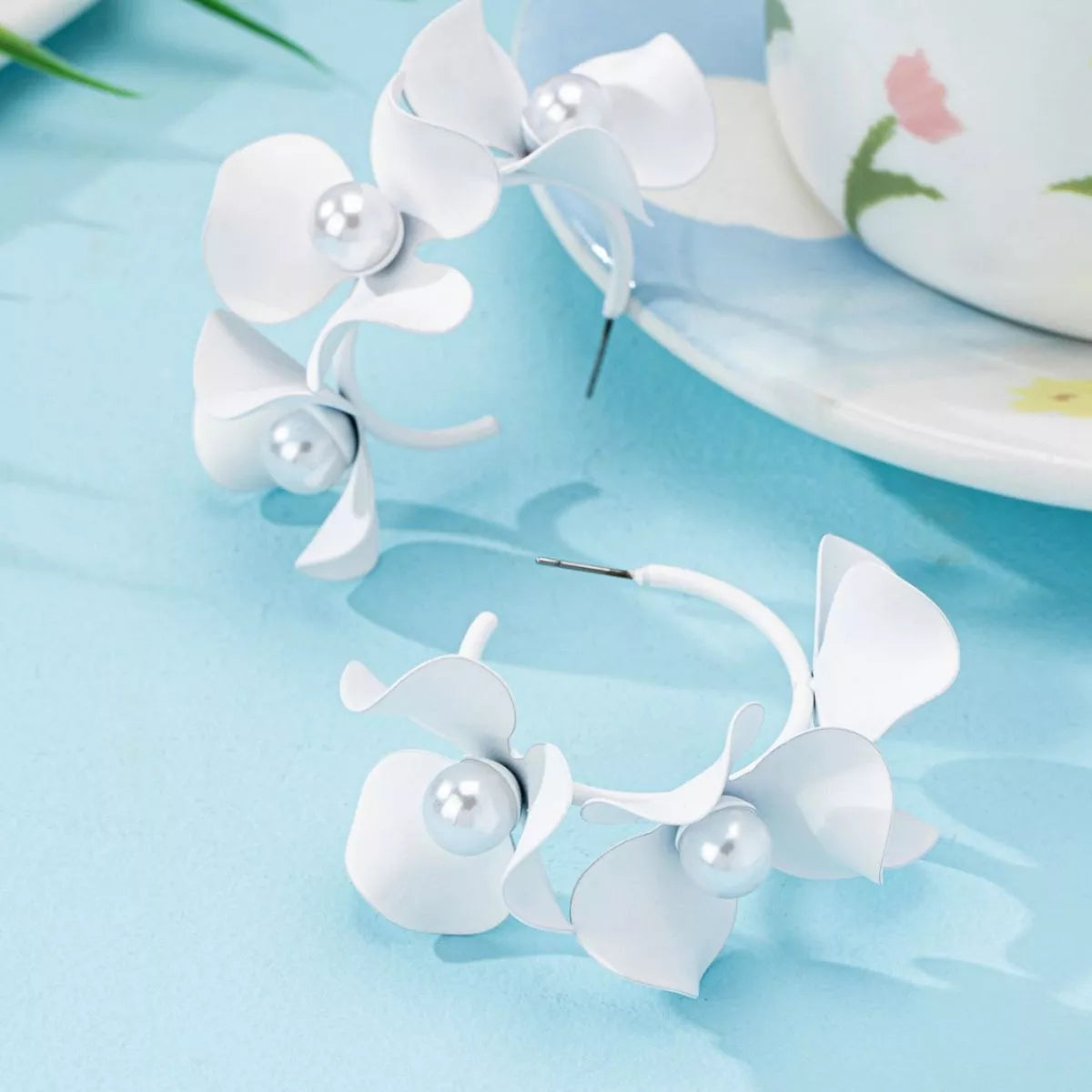 Floral Pearl Hoop Earrings | Shop Hallebeauty