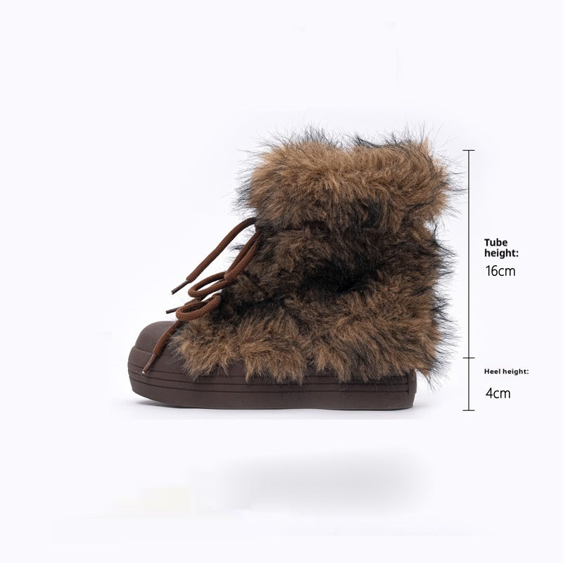 Short Fur Snow Boots - Thick Bottom Platform Winter Shoes