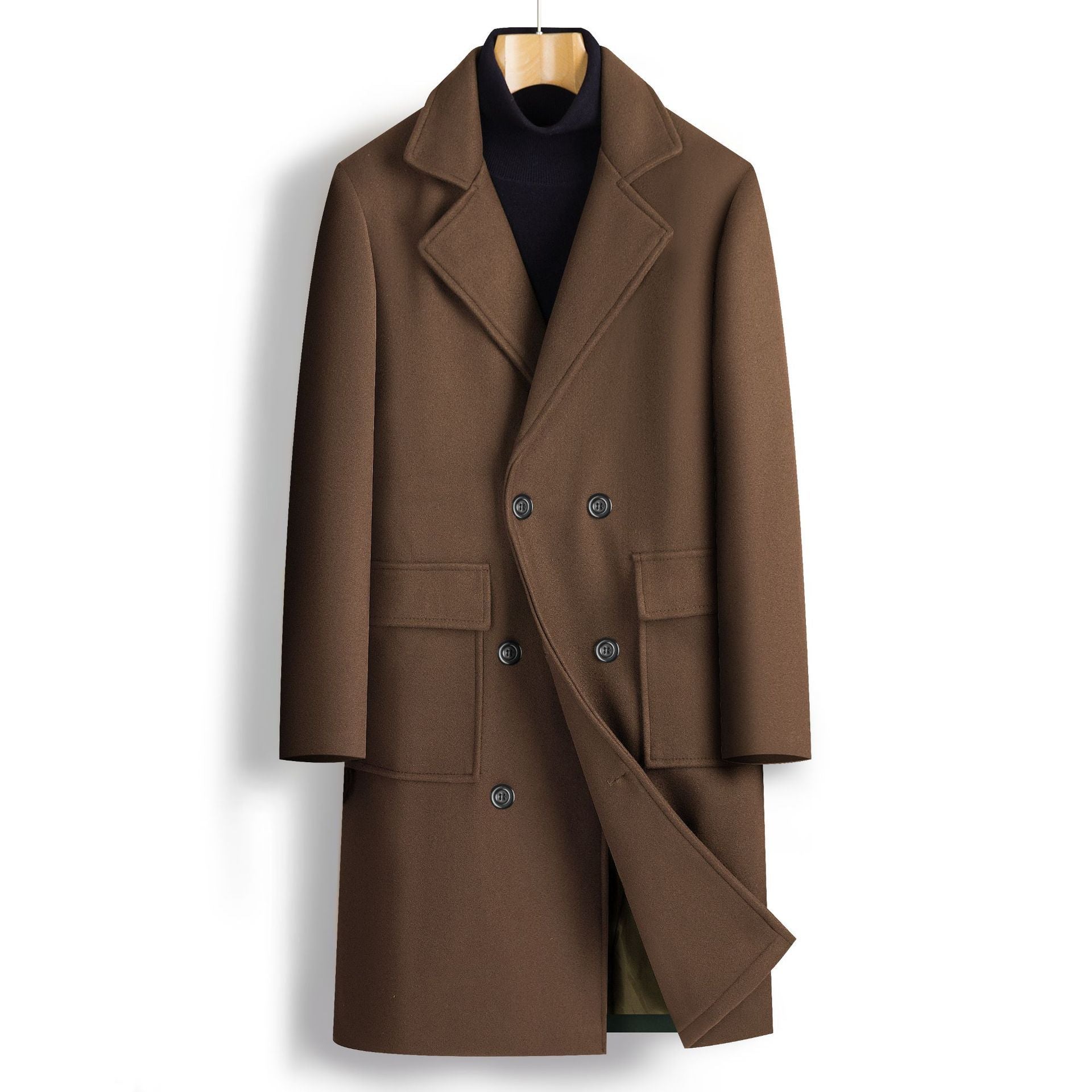 Men’s Double-Breasted Mid-Length Coat - Fall & Winter Fashion