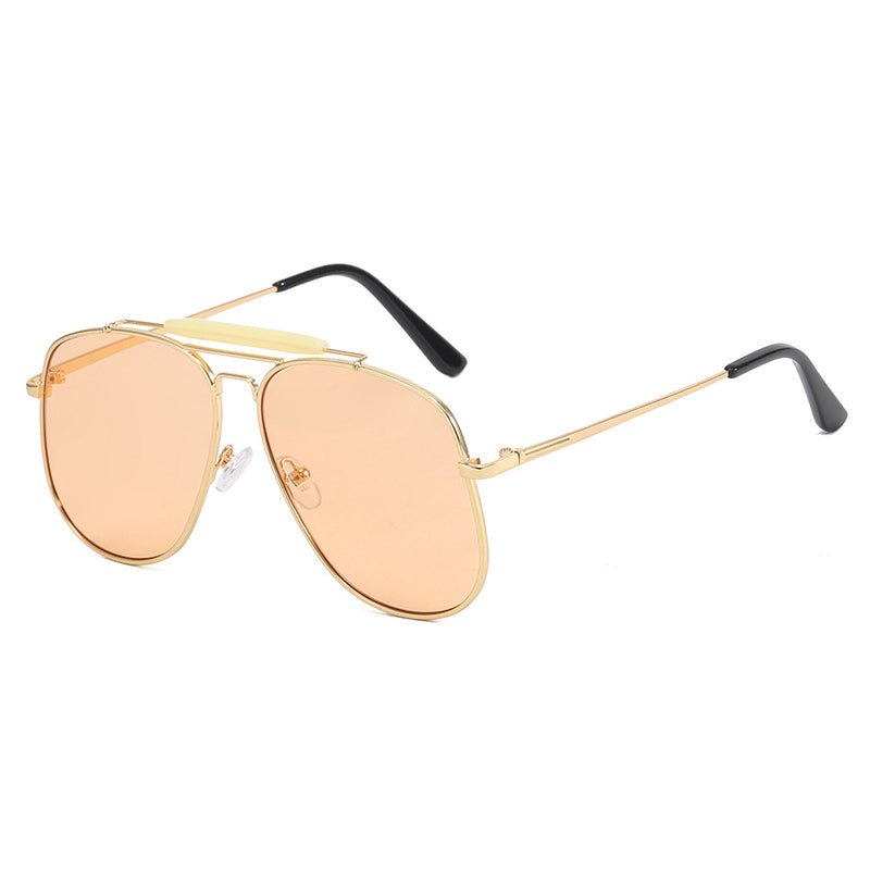 Champagne Double Bridge Sunglasses - Oversized Square Pilot Shades - HalleBeauty