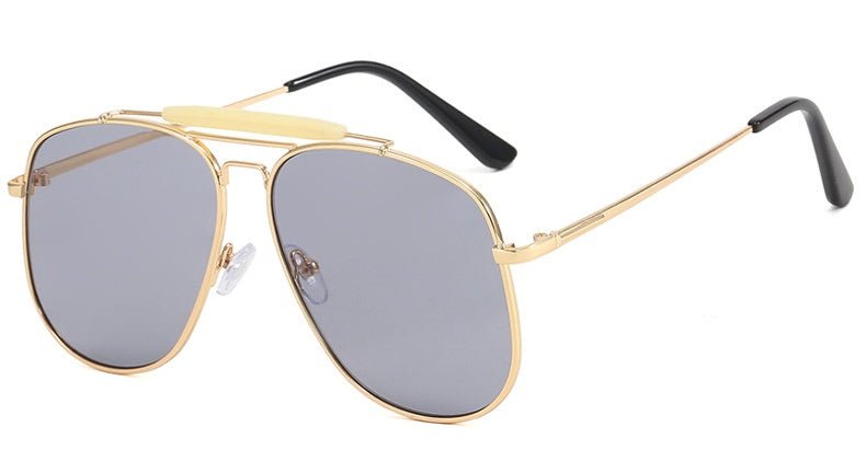 Champagne Double Bridge Sunglasses - Oversized Square Pilot Shades - HalleBeauty