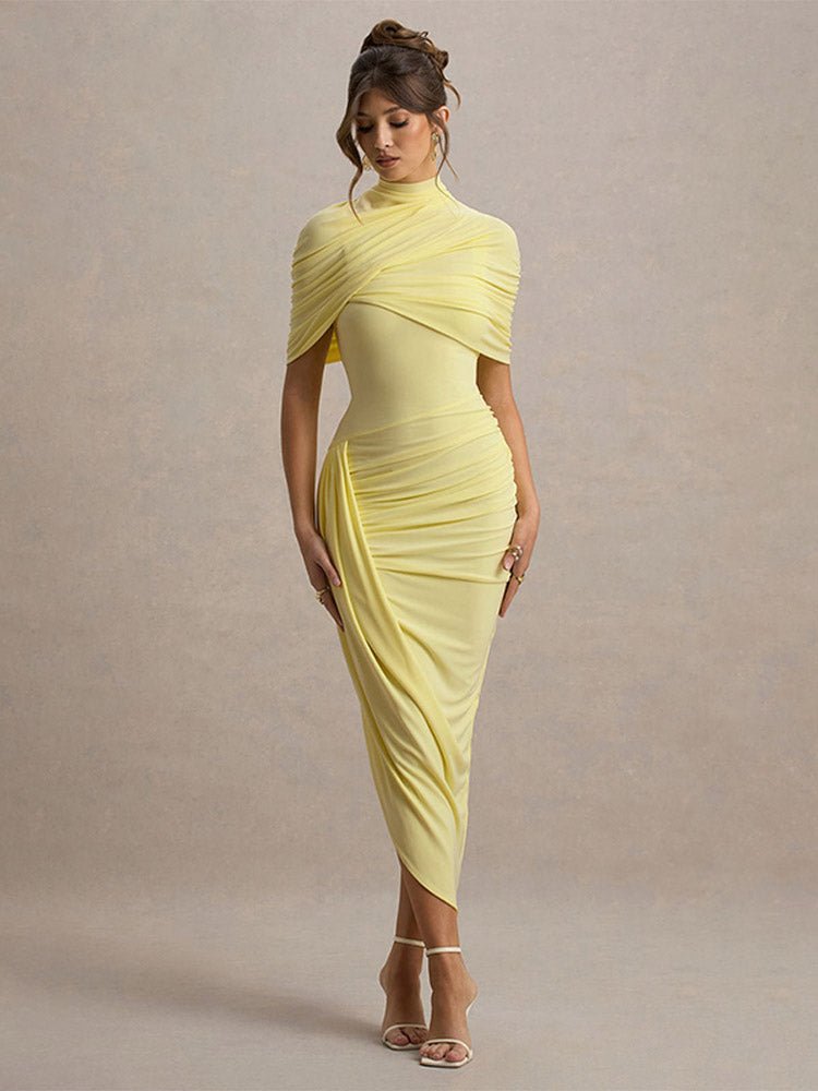 Chic Yellow Pleated Maxi Dress – Summer Glow - HalleBeauty